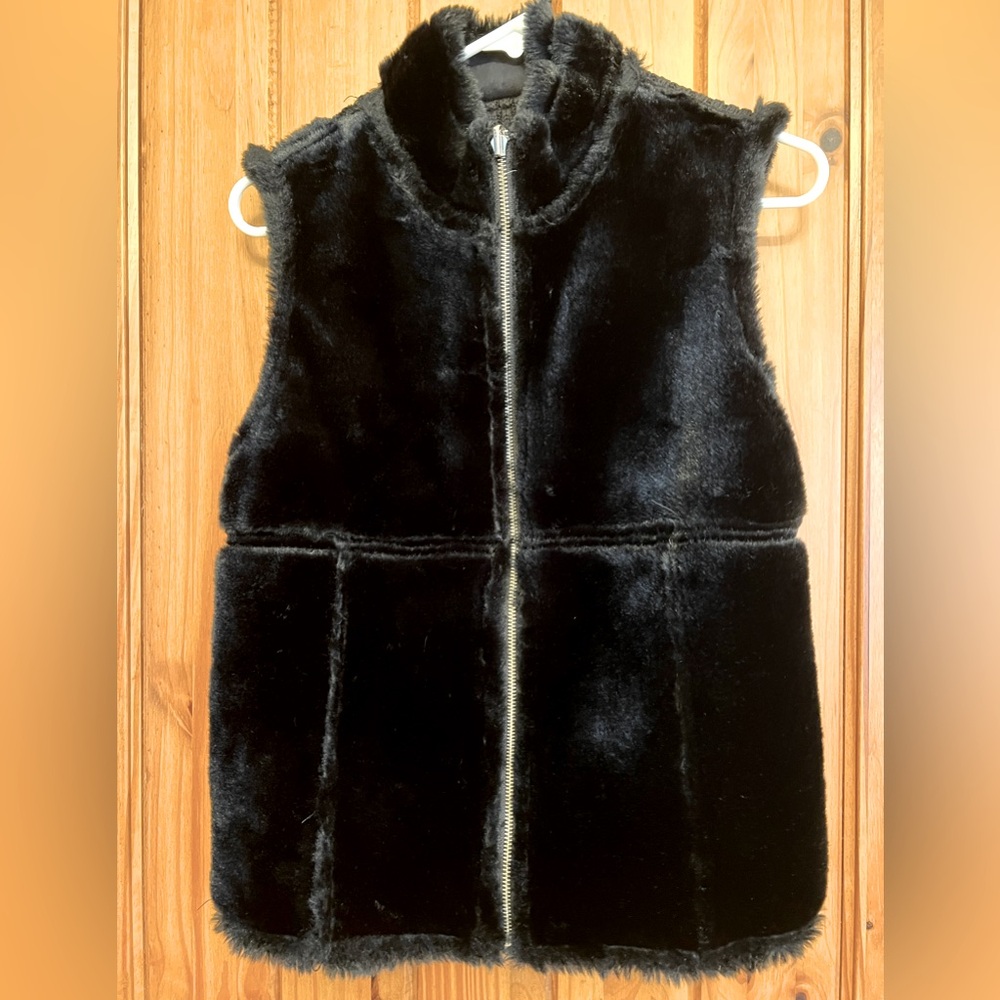 Faux fur and suede reversible vest